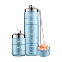 Waterproof Metal Pill Organizer Travel Container Weekly Medicine Storage Box Stackable Portable Pill Case with Secure Lid and Strap One Size mėlyna