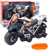 Konstrukcinis žaislas Motociklas DIY, su šviesos ir garso efektais, juodas