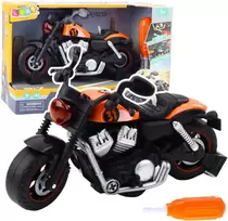 Konstrukcinis žaislas Motociklas DIY, su šviesos ir garso efektais, oranžinis