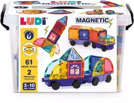 LUDI magnetinis konstruktorius su ratais – 61 dalis, vaikams 3–10