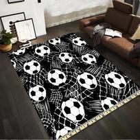 Black Carpet with Soccer Ball Pattern, Sports Theme for Living Room Suitable for use as an anti-slip for living room bedroom sofas 40x60cm( 15x23in )
