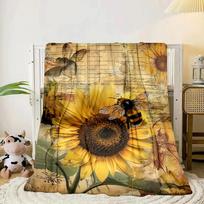 Bumblebee And Sunflower Blanket Flannel Blanket Throw Blanket Sofa Cover Blanket Soft Premium Blanket Picnic Blanket Tv Blanket Gifts 75x90cm