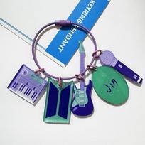 BTS Music Instrument Acrylic Keychain, Bangtan Boys Guitar/Mic/Keyboard Charm with Wire Ring, Kpop ARMY Fans Bag Accessory JIMIN gray