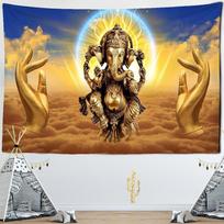 Vintage Indian Mandala Elephant Tapestry 75x100 juoda