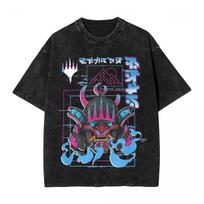 Magic The Gathering Kamigawa Neon Samurai Poster Washed T Shirts Streetwear TShirts for Unisex Women Cotton Harajuku Printed Tees S