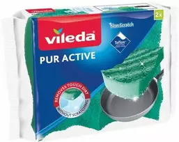 VILEDA PUR Active aukštos kokybės šveičianti kempinėlė, skirta subtiliems paviršiams valyti, tokia kaip teflonas, stiklas, porcelianas, akrilas, plienas, žalvaris ir chromas, 2 vnt.