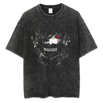 Hot Anime Tokyo Ghoul Ken Kaneki Graphic Washed TShirt Men Vintage Tshirts Casual Tshirt Hip Hop Streetwear Harajuku Male Tops S