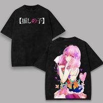 Anime [OSHI NO KO] T Shirt Arima Kana and Kurokawa Akane T-shirt Vintage Washed Tshirt For Men‘s Clothing Pure Cotton Tees Tops S
