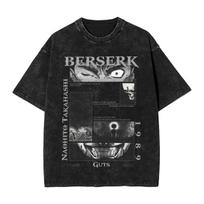 Japan Anime Berserk Guts Print TShirt Men Washed Cotton Tshirts Oversized Vintage T Shirt Harajuku Male Manga Casual TShirt S