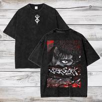 Relaxing and Comfortable Berserk Anime Acid Washed Oversize T-Shirt Guts Anime Tee Gift for Him  2026 New Cotton Summer Tshirt M