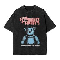 New Horror Game Five Nights At Freddys Graphic Print Tshirt Women Men Vintage Washed Oversized Top Cotton Summer Harajuku Tees S