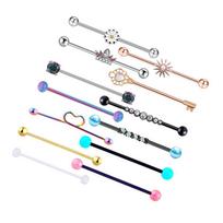 13x 14G Industrial Barbell Earrings Heart Flower Rhinestone Piercing Jewelry CN