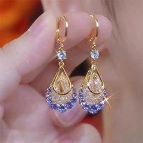 Light Luxury Purple Water Drop Crystal Long Tassel Earrings for Women Shiny Rhinestone Zircon Earring Girl Party Wedding Jewelry