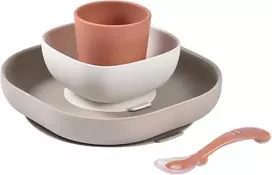 BEABA SILIKONINIS 4 VNT. PIETŲ RINKINYS, TERRACOTTA/GAZELLE