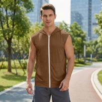 Men Sleeveless Zip Up Hoodie Lightweight Hooded Vest with Pockets Athletic Workout Casual Top for Gym Running Training L ruda