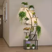 Vidaus augalų stovas su apšvietimu, 160 cm, 9 pakopų augalų lentyna, metalinis kampinis laikiklis, lenkta gėlių ekspozicija svetainei, balkonui, augalų organizatorius (Ekspozicinė prekė)