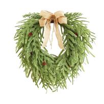 Artificial Pine Heart Shaped Wreath with Burlap Ribbon and Pinecones for Indoor Outdoor Wall Door Decor One Size