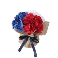 Artificial Hydrangea Floral Arrangement with Burlap Wrap and Ribbon Decorative Faux Flower Centerpiece for Home Office Table Decor Holiday Display One Size