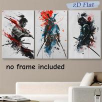 3-piece set of Samurai swordsman frameless canvas decorative paintings in Japanese ink style living room, bedroom, office wall d (as the picture,20x30cm-3pcs)