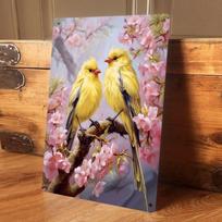 One piece: Two yellow birds perched on a cherry blossom branch - metal wall decoration, suitable for living room, bedroom, and g (as the picture,20x30cm)