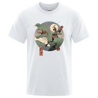 Japanese Harajuku Ukiyo E Jurassic Samurai Clothes Men Fashion Street Loose T Shirts Oversize Tee Clothes Cotton T-Shirt S įvairiaspalvis