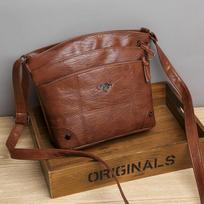 Vintage Soft Leather Messenger Bag, Retro Multiple Pocket Shoulder Bag, Fashi Women's Crossbody Bags & Purse 28x22x10cm ruda