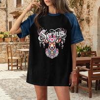 Casual Women Denim Patchwork Oktoberfest Graphic T Shirt Short Sleeve Comfortable Loose Fit Tee Top for Daily Wear XXXL juoda