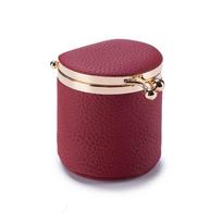 Luxury Genuine Leather Kiss-Lock Jewelry Box, Mini Cylindrical Storage Case , Diamond Ring Jewelry Bag, Organizer Box for Change vyno raudonos spalvos