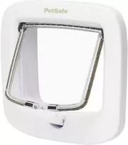 PetSafe katės durelės su rankiniu užraktu – baltos, suŷ integruotu tuneliu ir saugiu užraktu