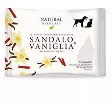 Natural Derma Pet Natūralūs Derma Pet drėgnieji valymo servetėlės su santalo ir vanilės kvapu, švelnūs