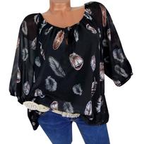 Women’s Off Shoulder Feather Print Blouse Long Sleeve Relaxed Fit Top Asymmetrical Hem Casual Shirt for Daily Wear L juoda