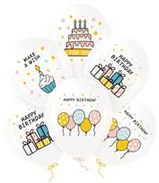 Balony Urodzinowe Happy Birthday Tort Prezent 6Szt