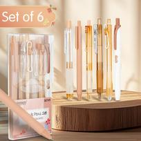 6pcs Gel Ink Pen Highlighter Set Classic Retractables Clear Barrel Quick-Drying 0.5mm Tip Journaling Pens