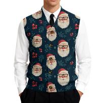 Men’s Classic Fit with Santa and Holiday Printed Pattern Sleeveless Formal Button Down Vest for Office or Party Wear M