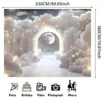 2D Flat Moonlight Cloud Arch Backdrop for Romantic Wedding Photoshoot 47.2x31.5inch/120*80cm