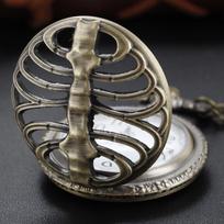 Interesting hollow ribbed shape quartz pocket watch vintage bronze bracelet necklace for Halloween gifts for men and children bronza