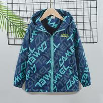 Boy's  Autumn  Winter Windbreaker Hooded Coat Boys  Fashion Waterproof Jackets Outdoor Thick Jacket Warm Clothes 110 žalia