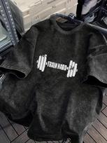 Washed Retro Simple Barbell Print  Cotton Trendy Men Tshirt Summer Daily Outdoor Sports Fitness Casual Street Short Sleeve S
