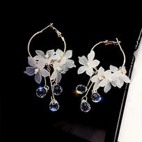 new korean sweet transparent crystal flower drop earrings for women temperament long tassel earrings female elegant jewelry gift WHITE auksinė