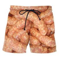 „Sausage Print“ Vyriški šortai plačiomis kojomis Visiškai atitinkantys elastiniai juosmens raišteliai maistiniai šortai Gatvės drabužiai L auksinė
