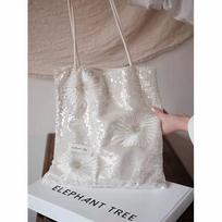 Stylish white little daisy sequins versatile girls shoulder bag commuter canvas bag large capacity niche bag women's bag balta
