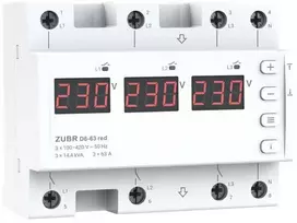 ZUBR D6-63 Raudonas - elektroninė 3 fazių įtampos kontrolės relė
