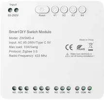 „ZigBee“ 4 kanalų jungiklio modulis su bevolte DC 32V kontaktu „Avatto ZWSMMD-4-250V“