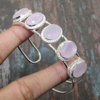 Rožinis chalcedono brangakmenis rankų darbo 925 prabos sidabro rankogalių papuošalas apyrankė reguliuojamo dydžio Adjustable rožinė