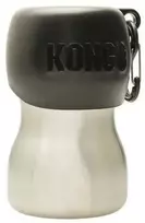 KONG H2O geriamojo vandens buteliukas 280ml – Kompaktiškas nerūdijančio plieno buteliukas su integruotu dubenėliu, juodas