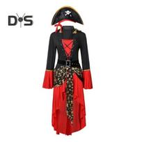 Helovyno Cosplay suknelė Piratų karalienės šokių vakarėlio scenos kostiumas, varpelio rankovės, netaisyklingos apvadas, suvarstomas suvarstomas dirželis, juosmens vikingų suknelė M juoda balta spalva