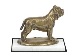 Neapolio mastifas, Mastino Napoletano - šuns figūrėlė, statulėlė ant balto marmuro, trofėjus Art-Dog šunų parodai ruda