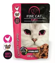 FINE CAT konservas sterilizuotoms katėms su vištiena 100g 22vnt