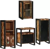 Vonios baldų rinkinys su lentyna 4 pcs Kieta atnaujinta mediena
