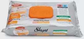 Drėgnos servetėlės maistiniams paviršiams Sleepy Easy Clean, oranžinis dangtelis (pakuotėje 50vnt).